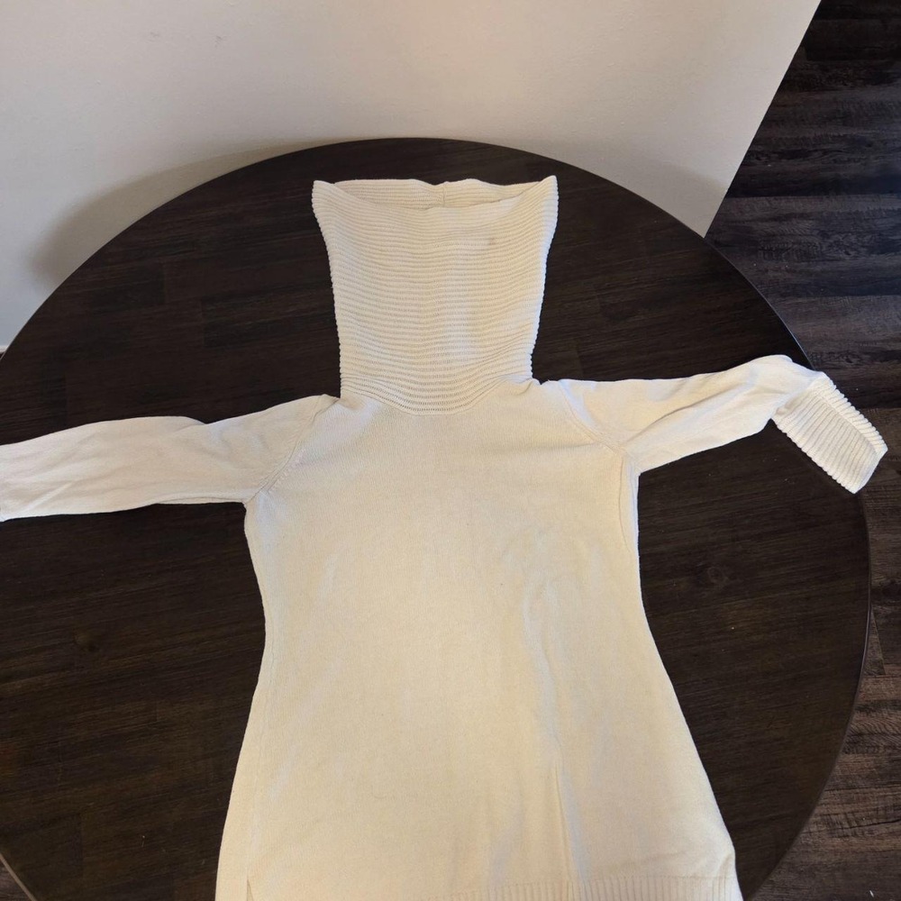 Fashion Bug Womens 0X Cream Cowl Neck Ribbed Longline Knit Sweater Side Slit
